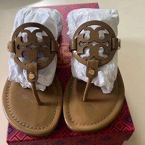 Tory Burch Sand Patent Leather Miller Sandals